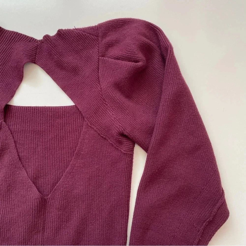 Free People Saffron Open Back Sweater Pomegranate Wine Women's Size XS - Picture 10 of 13